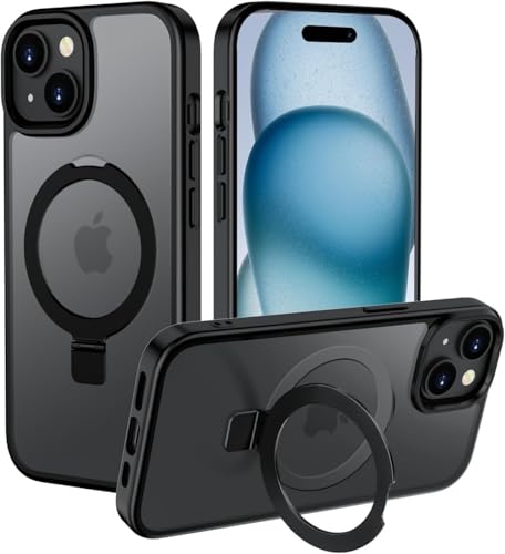 Image of iPhone 15 Magsafe Stand Case | Matte Design & 360 Protection | Military-Grade Apple iPhone 15 Cover | Ultra Premium - Black