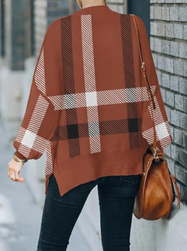 Image of Womens Sweaters Causal Crewneck Batwing Sleeve Knit Top Side Split Oversized Pullover Sweater Loose Jumper