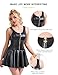 comeondear Lingerie Sets for Women Plus Size Sexy PU Black Lingerie Dress Zipper Chemise Ruffled Babydoll Sleeveless Clubwear