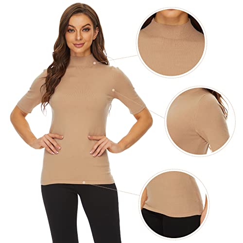 Image of Anbenser Women's Short Sleeve Mock Pullover Sweater Knit Jersey Top Slim Fit