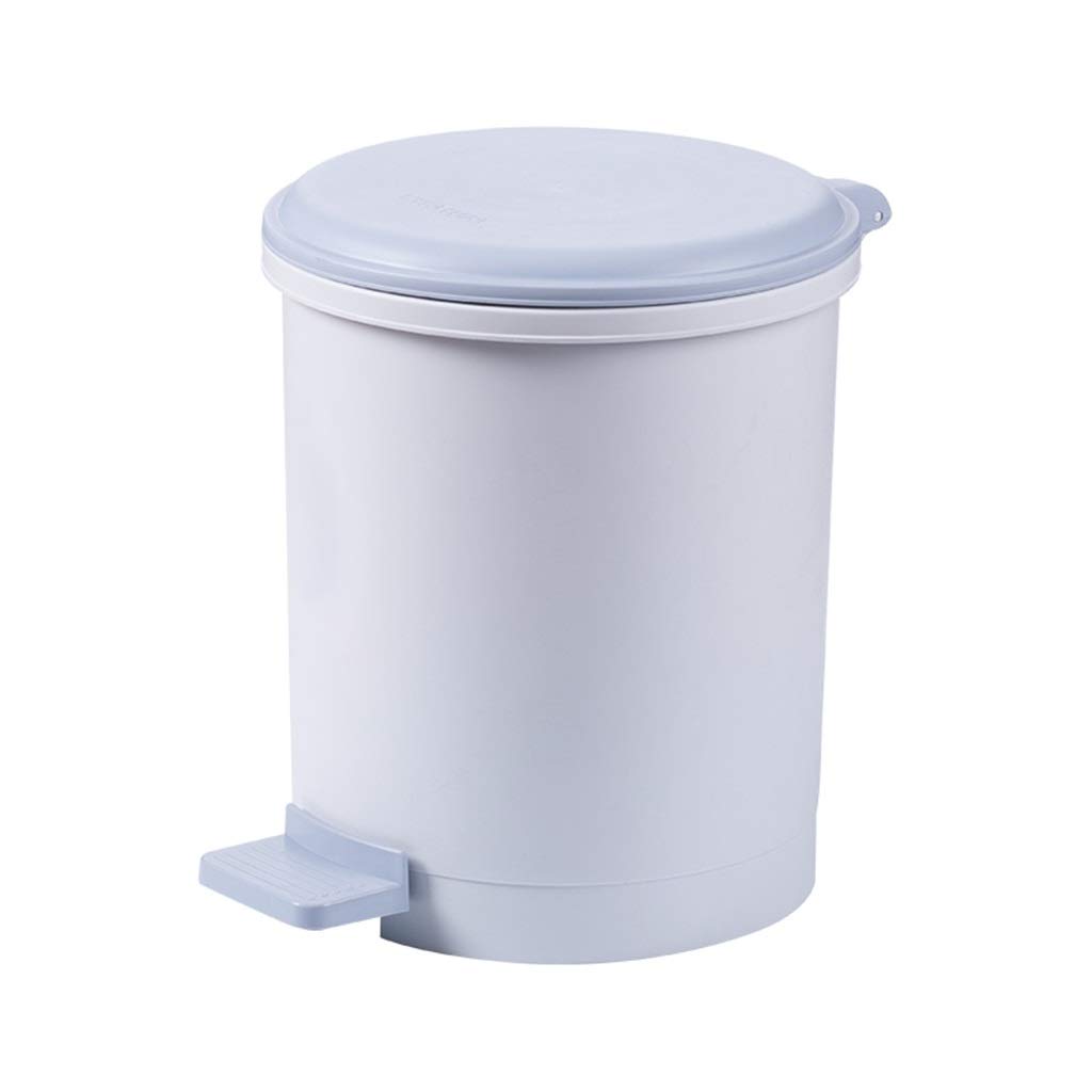Portable Round Trash Can with Pedal Open Lid 9.6L Plastic Light Blue Double Sealed Sanitary Bucket for Household Living Room Can Recycler