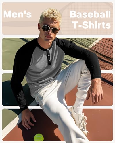3 Pack Men's Long Sleeve Baseball Raglan T-Shirts S-3XL, Henley Tops Sport Athletic Jersey Tee Cotton Shirts3