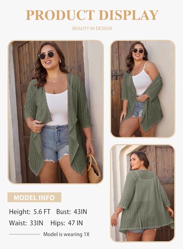 Image of Eytino Plus Size Cardigan for Women Lightweight Half Sleeve Summer Loose Kimono Cardigan Beach Cover Ups(1X-5X)