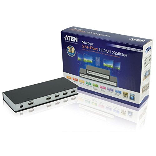 ATEN 4-Port 4K HDMI Splitter VS184A HDMI (3D, Deep Color, 4kx2k); HDCP 1.4 Compliant, up to 340MH, up to 15 m Connects one HDMI source to 5 HDMI displays at the same time