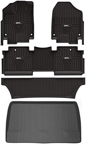 3W Floor Mats and Cargo Liner Compatible for Honda Odyssey 2018-2023 TPE All Weather Custom Fit Floor Liner and Cargo Mats 1st 2nd and 3rd Rows Car Mats and Trunk Liner Black
