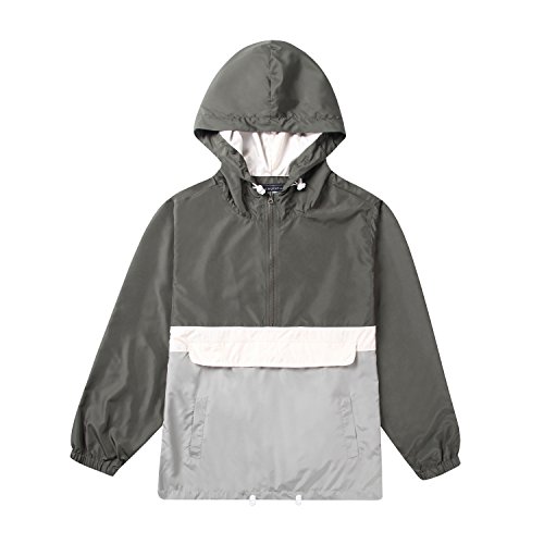 Beautiful Giant Men's Color Block Lightweight Outdoor Hooded Windbreaker Water Resistant Rain Jacket with Front Zipper (Hunter, M)