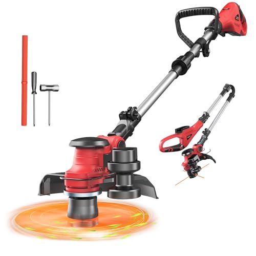 Cordless String Trimmer Compatible with Milwaukee 18V (Tool Only) MtiolHig 3 in 1 Weed Eater with Brushless Motor & Battery Level Display Electric Weed Wacker/Edger Trimmer w/ 18 Line Red