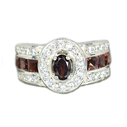 Bague en Grenat Naturel Argent Sterling Éclat Style Princess