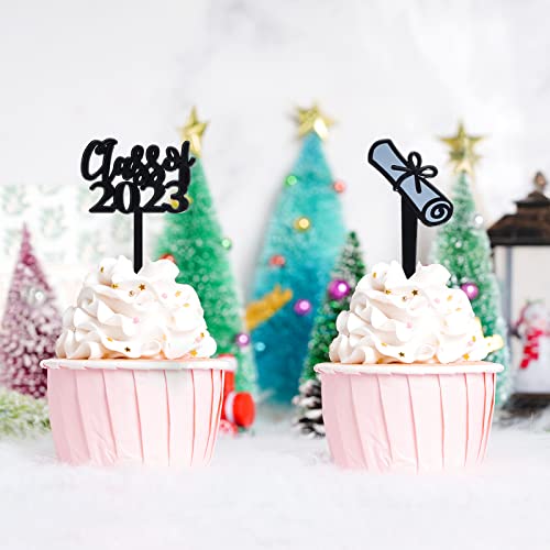 Sucrain 90 Pcs Graduation Theme Cake Topper Cupcake Plastic Picks Class Of 2023 Graduation Season Party Favors Decorations For Guests(Black, 3 Styles) #TOP5
