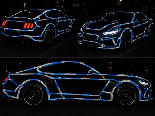 Image of WALLMATE Dual Shade Reflective Radium Strip Waterproof Self Adhesive, Safety Sticker, Night Glow Tape for Helmet, car, Scooter & Cycle Decoration (Blue-Silver, 0.5 In x 45 Mtr (1771 in) (PCK OF 2)