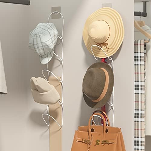 LINFIDITE Hat Rack Hanger Holder Organizer 15 Pack Closet Hanging Baseball Cap Display Storage Rack for Scarves Handbags Towels Clothes Ties Over Door Wall Mounted w Hanging Hook,White