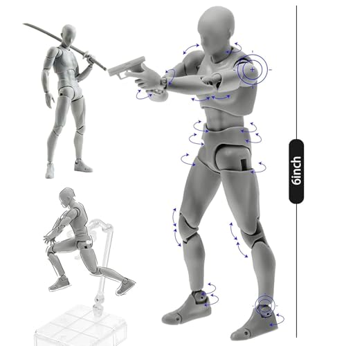 Image of Action Figure PVC Drawing Model, Artists Manikin Action Figure Drawing Model, 3D Mannequin Body Kun Doll, Artists Manikin for Sketching, Painting and Drawing(Grey, Male)