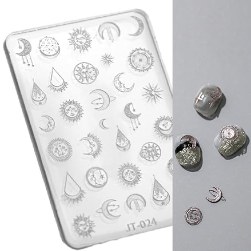 Nail Art Silicone Mold, Nail Decoration Silicone Mould, 3D Nail Art Carving Mold Templates for Precise Embossed Pattern, Nail Tools Nail Charms for Acrylic Nail DIY Craft (Moons & Stars)