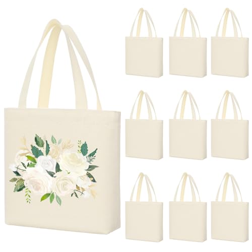 Afcabakila 10 Pack Blank Canvas Tote Bags, 10.6x8.6x2.3 Inch Reusable DIY Painting, Shopping, Gift Bags for Crafts, Promotions, and Events, Custom Mini Canvas Tote Bag