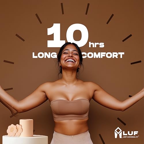 Image of LUF Boob Tape with 10 Nipple Pasties for Women - Instant Breast Shaper & Lifter - 100% Latex Free Strong Adhesive Premium Cotton Body Tape / Bra Tape - Skin Friendly - Anti-Allergic - 5m Length