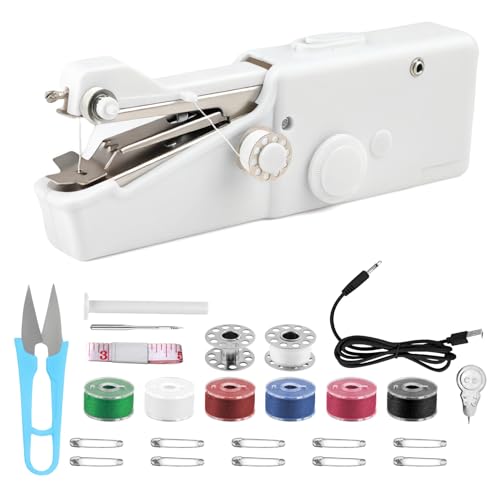 Máquina de coser a mano, mini máquina de coser con accesorios, máquina de coser a mano para tejidos gruesos, máquina de coser a mano para ropa, tejidos, cutain, viajes a casa Máquina de coser a mano, mini máquina de coser con accesorios, máquina de coser a mano para tejidos gruesos, máquina de coser a mano para ropa, tejidos, cutain, viajes a casa