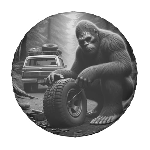 Image of Funny Bigfoot Spare Tire Cover, Wheel Covers Tire Protector Weatherproof Dust-Proof Universal Fit for Rv Spare Tire Cover Trailer SUV Camper Vehicle 14 in