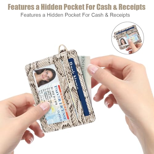 Image of Slim Credit Card Holder Vegan Snake Skin Wallet Women Thin Wallets | RFID Blocking Minimalist Lightweight Small Cute Cards Holders with ID Window, Light Snake Skin
