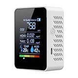 測定器 二酸化炭素 濃度計、多機能 5in1 空気質モニター 、高精度 ポータブル 環境測定器、換気タイミング 通知機能付き、室内 家庭用、新築 シックハウス対策、オフィス 車載用