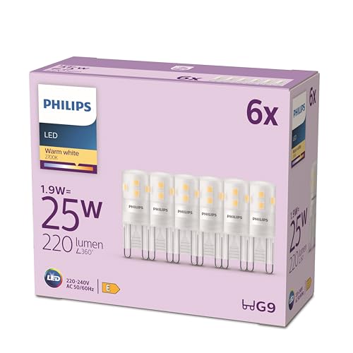 Philips LED Bombilla Cápsula G9 25 W, Luz Blanca Cálida 2700K, 220 lm, Vida útil de 15.000 horas, Pack de 6