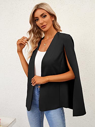 Gamisote Womens Cape Blazer Split Sleeve Open Front Casual Jacket Coat Workwear Black #TOP1