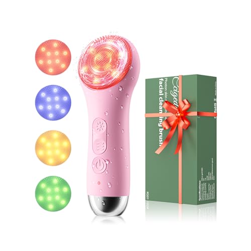 Ccigedy Face Scrubber Facial Cleansing Brush - Waterproof and Rechargeable Face Cleansing Brush with 4 LED Gentle Light, Cleansing, Exfoliating and Massaging, Electric Face Scrub Brush for Men & Women