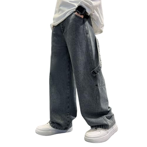 Boy's Elastic Waist Baggy Jeans Straight Leg Pull On Denim Pants Teen Kids Loose Jeans with Pockets 6-14 Years