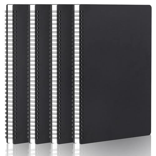 Yarotm Spiral Notebook A4-4PCS Black Cover Plain Paper A4 Wirebound Notebooks - 21x29.2cm 100GSM Thick Paper Journal Notebook Notepad for School Diary Meeting Planner