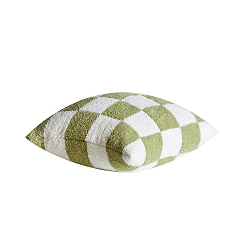 Repreconf Set Of 2 Ultra Soft Cozy Buffalo Checkerboard Fluffy Microfiber Checker Knitted Throw Pillow Cover Fleece Cushion Case Decorative For Sofa Couch Bed 18 Inches Both Sides (Matcha) #TOP1