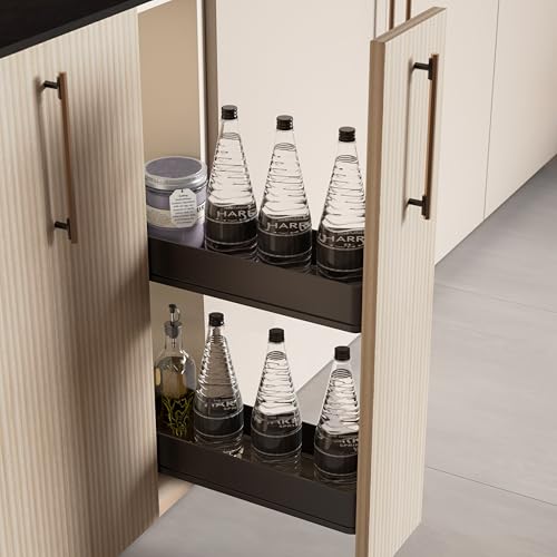 Emuca - Flaschenregal seitlich ausziehbar Harmony mit Soft-Close, Modul 150mm, Höhe 700mm, Stahl und Holz, Anthrazitgrau