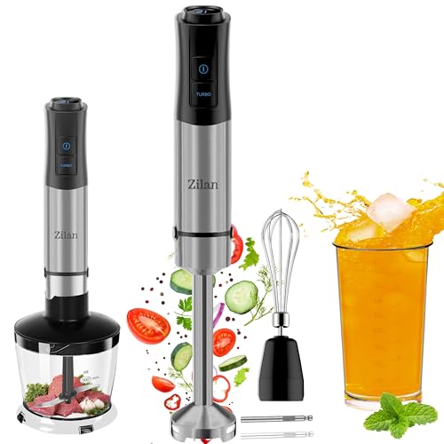 5-in-1 Stabmixer Set 1200 Watt Pürierstab, Zerkleinerer, Schneebesen, Milchaufschäumer, Messbecher Leistungsstarker Handmixer, Häcksler 12 Geschwindigkeiten Turbo zum Pürieren der härtesten Zutaten