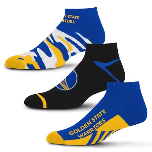 For Bare Feet NBA GOLDEN STATE WARRIORS CAMO BOOM 3 Pack Ankle Sock Team Colors Large