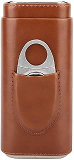 IWILCS Cigar Leather Humidors, Cigar Leather Box, Brown Leather Humidors, Handmade Cedar Wood Lined Cigar Leather Box with Stainless Steel Cigar Cutter (Brown)