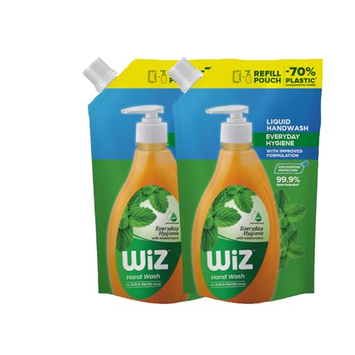 Image of Wiz Liquid Hand Wash Refill Pouch - 1L (Pack of 2) | Everyday Hygiene | 70% Less Plastic | pH Balanced for Soft & Gentle Hands | Germ Protection | Moisturizing Formula