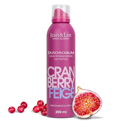 Jean & Len Verwöhnender Duschschaum Cranberry & Feige samtweiches Hautgefühl fruchtiger Duft Gel-to-Mousse Technologie ohne Parabene & Silikone vegane Schaumdusche 200 ml
