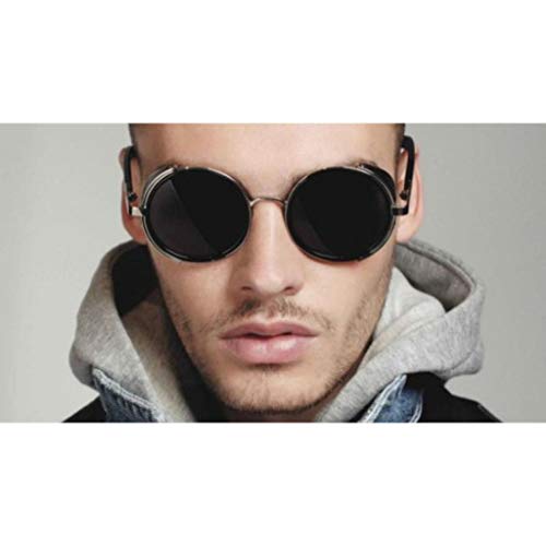 Óculos de Sol Redondo com Proteção Lateral Steampunk Vintage Retro Masculino Feminino Escuro Proteçã