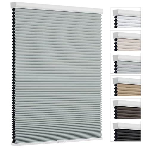 Image of Changshade Cordless Cellular Shades Blackout Blinds for Bedroom Windows Pull Down, Room Darkening Honeycomb Blinds for Indoor Windows Pleated, Shade Size 30 inch Wide 72 inch High, Grey, JZCEL30GY72C
