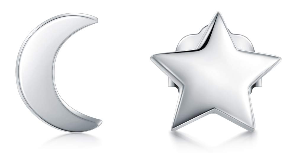 BORUO 925 Sterling Silver Stud Earrings, BoRuo Crescent Moon, Star, Sun High Polish Tarnish Resistant Earrings