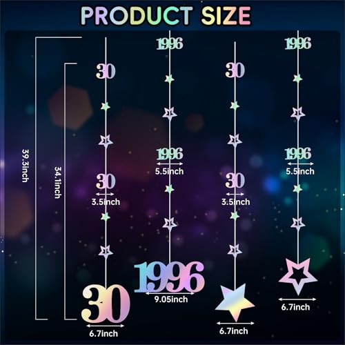 Image of Eucutur Iridescent 30th Birthday Decorations for Him Her, Pre-Strung Glitter Twinkle Number Vintage 1996 30 Years Old Hanging Streamer Banner Party Supplies, Cheers 30th Birthday Anniversary Decor