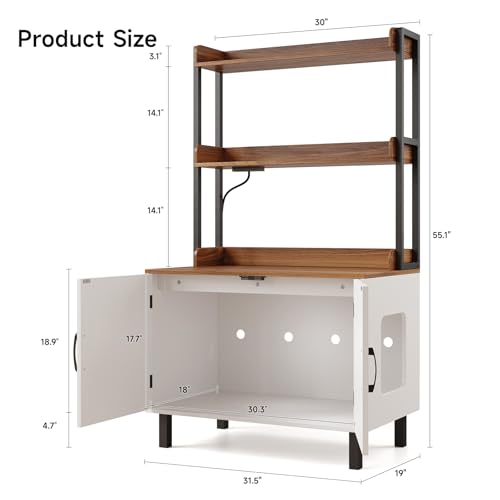 Image of ONBRILL 55 Inches Cat Litter Box Enclosure with 2 Storage Shelves, White