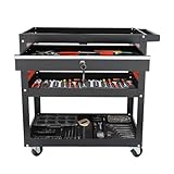 Servante d'atelier sur roulettes - Chariot à outils à 3 niveaux avec tiroir - Équipement d'atelier pour garages, entrepôts, ateliers, capacité de charge de 90 kg
