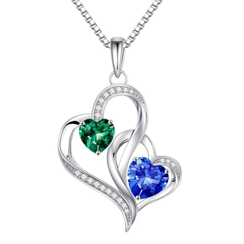 Iefil May Birthstone Necklace for Women - Simulated Emerald Necklace, Simulated Sapphire Pendant...