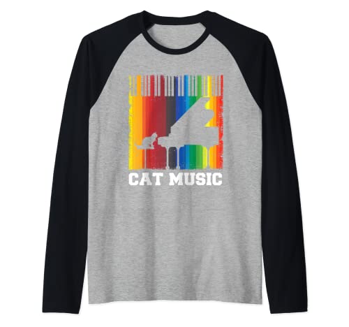 Gatto Amante Musica Gatto Proprietario Musicista Strumento Pianoforte Maglia con Maniche Raglan