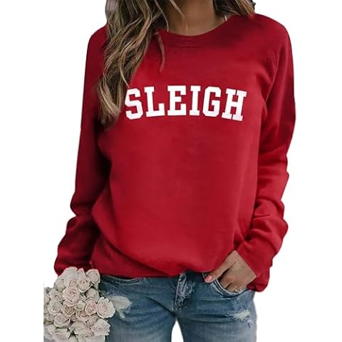 MNLYBABY Sleigh Christmas Sweatshirt Women Merry Christmas Holiday Crewneck Long Sleeve Shirts Funny Xmas Pullover Top Red Cover
