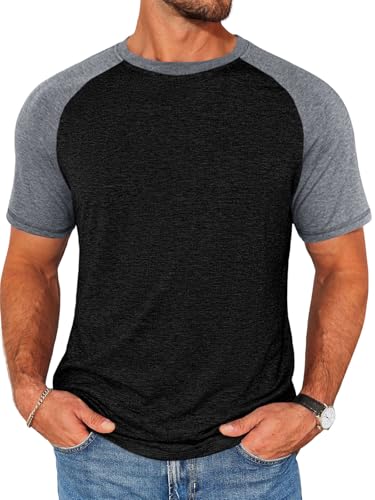 Image of Runcati Mens Casual Slim Fit T Shirts Raglan Short Sleeve Crewneck Baseball Tees Color Block Workout Fashion Shirt