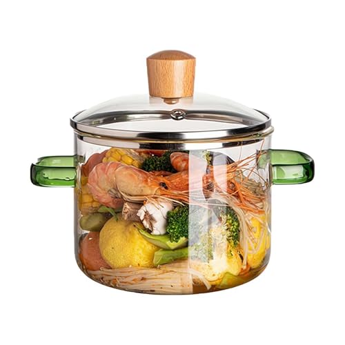 Glass Cooking Pot With Lid - 1.5L/50 oz Heat-Resistant Saucepan, Clear Simmer Stockpot, Borosilicate Cookware for Stovetop (Green)