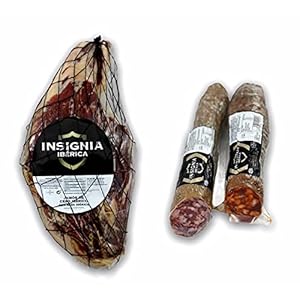 4.5 Kg. 100% natuurlijke Pata Negra Iberico Ham Zonder Bot – Iberische varkens gefokt in Dehesas, de genezing is 100% natuurlijk – IBERISCHE CHORIZO + IBERISCHE WORST 1 KG , INSIGNIA IBERICA