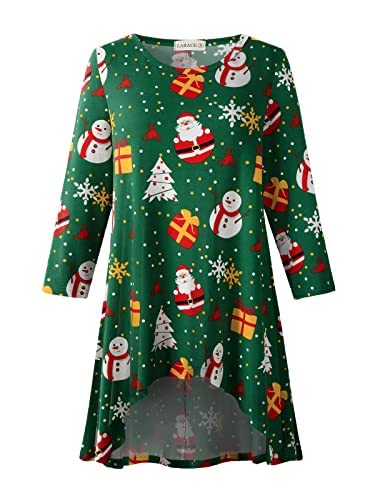 LARACEWomens Plus Size 3/4 Sleeve Loose Fit Flare Swing Tunic Tops Floral High Low Basic T Shirt