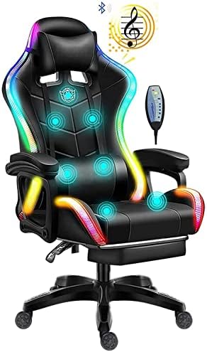 ktong WZDHYYWS Video Sport Chair, Reclining Chair Retractable Footrest,Gaming Chair Therapeutic massage with Bluetooth Audio system LED Lights, Ergonomic PU Leather-based Excessive Again Laptop Chair,Black