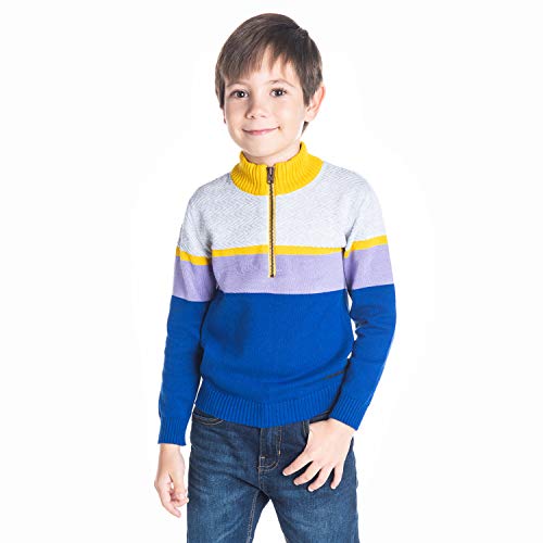 Image of THE ORIGNAL CHERRY CRUMBLE CALIFORNIA Boys Cherry Crumble Boy's Cotton Sweater (Ws-Swtr-2331 Royal Blue Mustard 3Y)